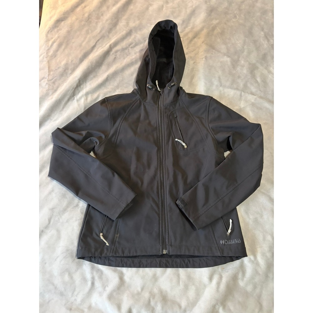 Double Diamond Black Softshell Fleece Lined Hooded Jacket Women Small RN100935